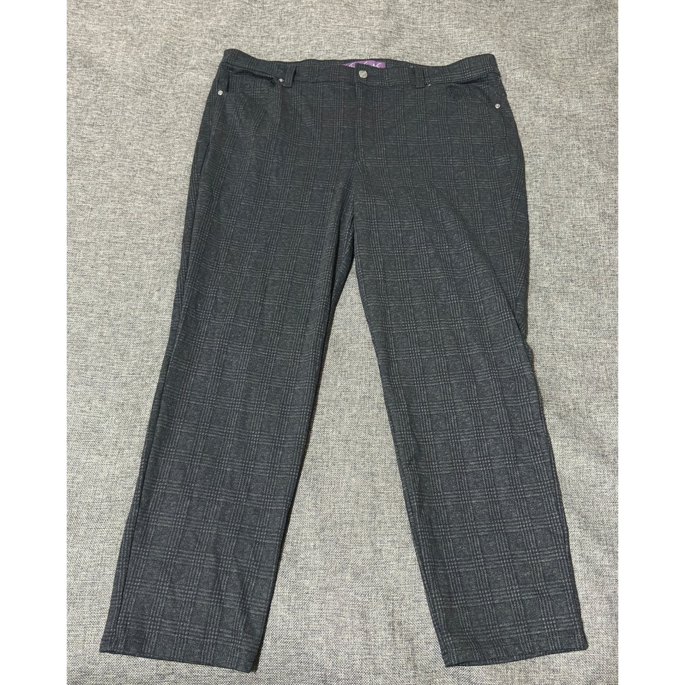 Gloria Vanderbilt Womens 20W Amanda Pants Gray Plaid Stretch Straight Leg